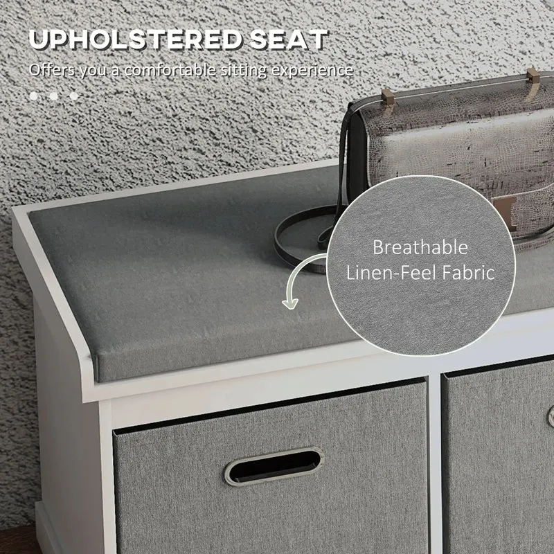 Shoe Storage Bench with Seat, 2 Fabric Drawers, White