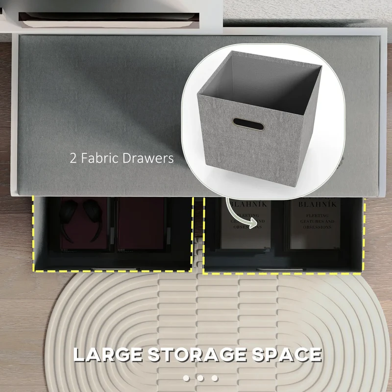 Shoe Storage Bench with Seat, 2 Fabric Drawers, White
