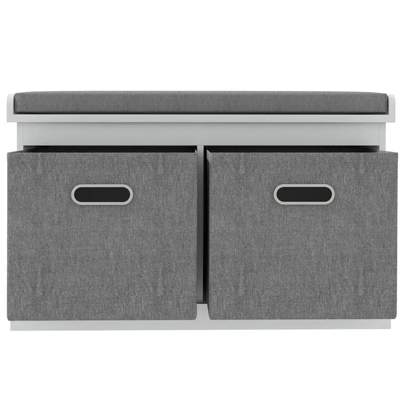Shoe Storage Bench with Seat, 2 Fabric Drawers, White
