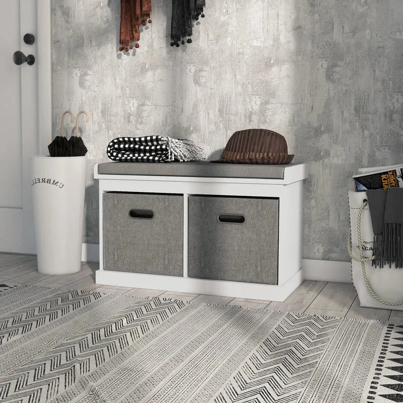 Shoe Storage Bench with Seat, 2 Fabric Drawers, White
