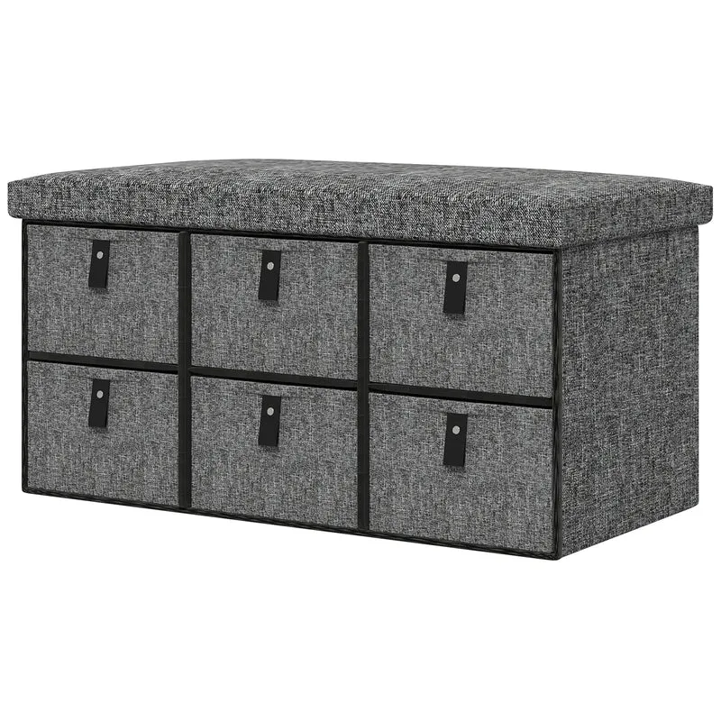 Shoe Bench with Seat, 6 Fabric Drawers, Charcoal Grey