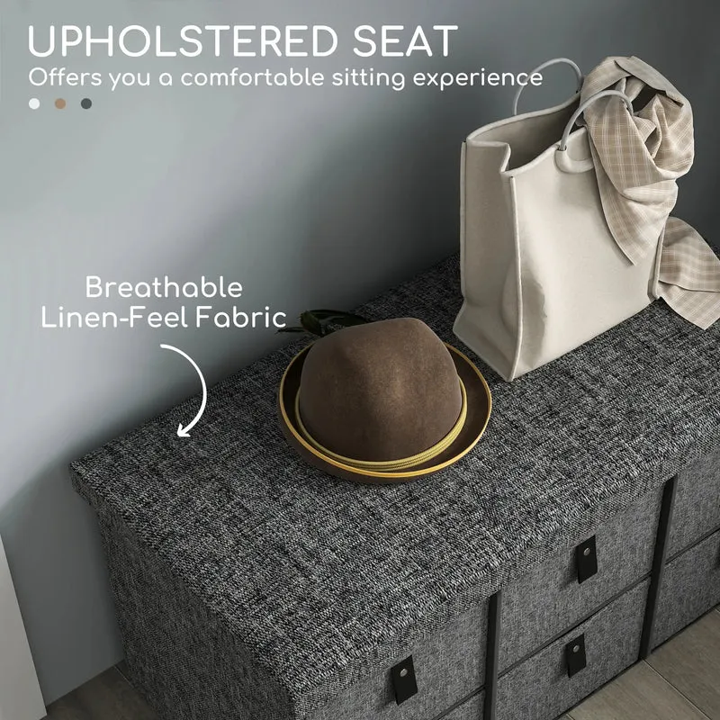 Shoe Bench with Seat, 6 Fabric Drawers, Charcoal Grey