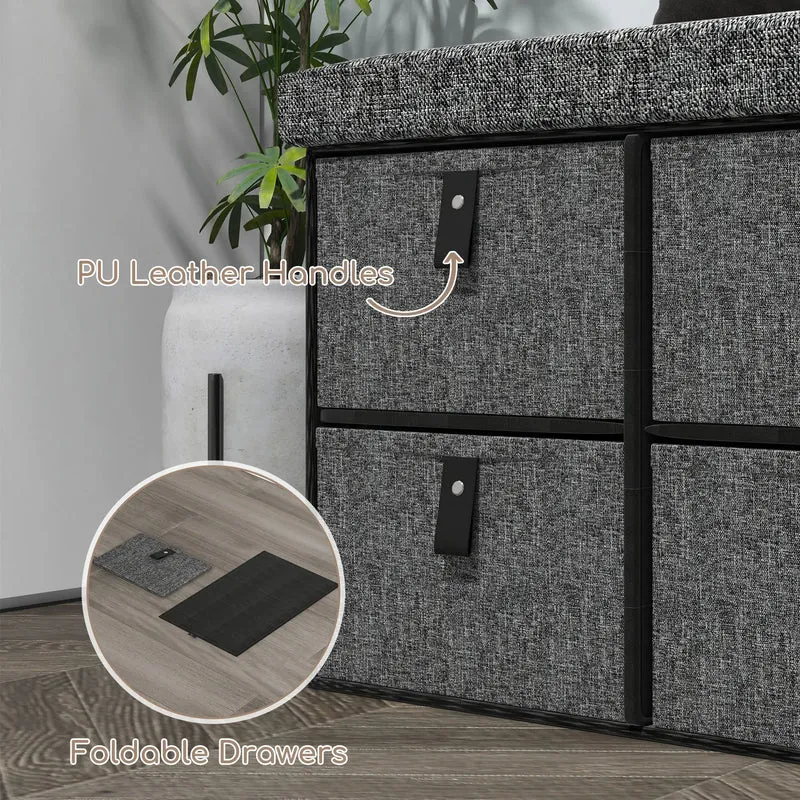 Shoe Bench with Seat, 6 Fabric Drawers, Charcoal Grey