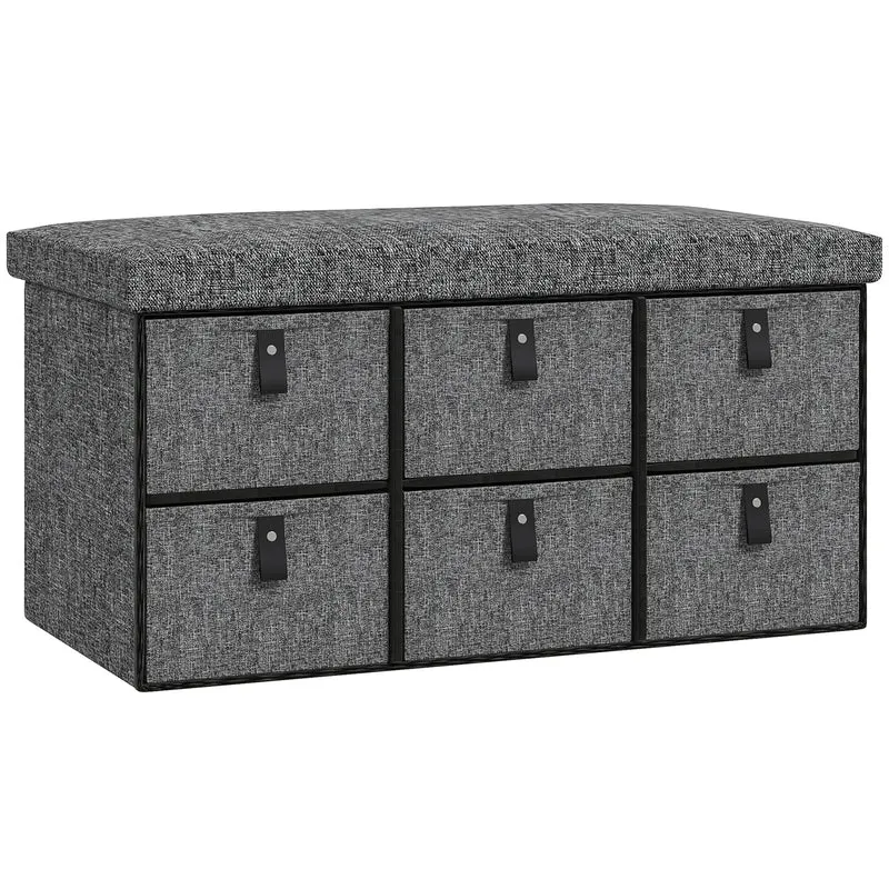 Shoe Bench with Seat, 6 Fabric Drawers, Charcoal Grey