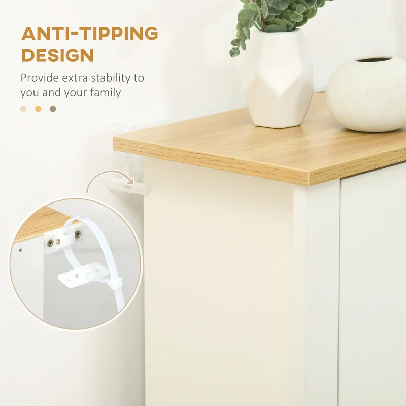 Shoe Storage Cabinet, 2 Flip Drawers, Adjustable Shelves, White