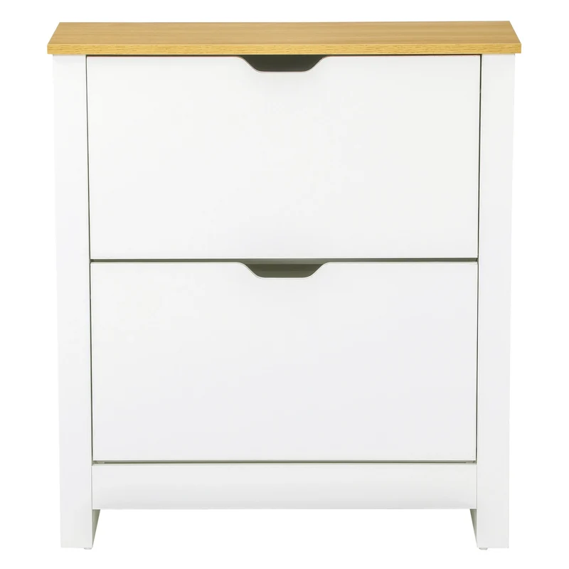 Shoe Storage Cabinet, 2 Flip Drawers, Adjustable Shelves, White