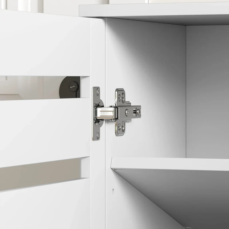 Narrow Shoe Cabinet, Slatted Doors, Adjustable Shelves, 20 Pairs, White