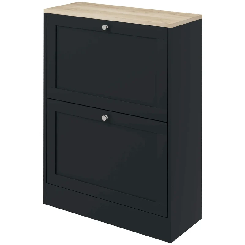 Slim Shoe Storage Cabinet, 2 Flip Drawers, Adjustable Shelves for 12 Pairs, Black