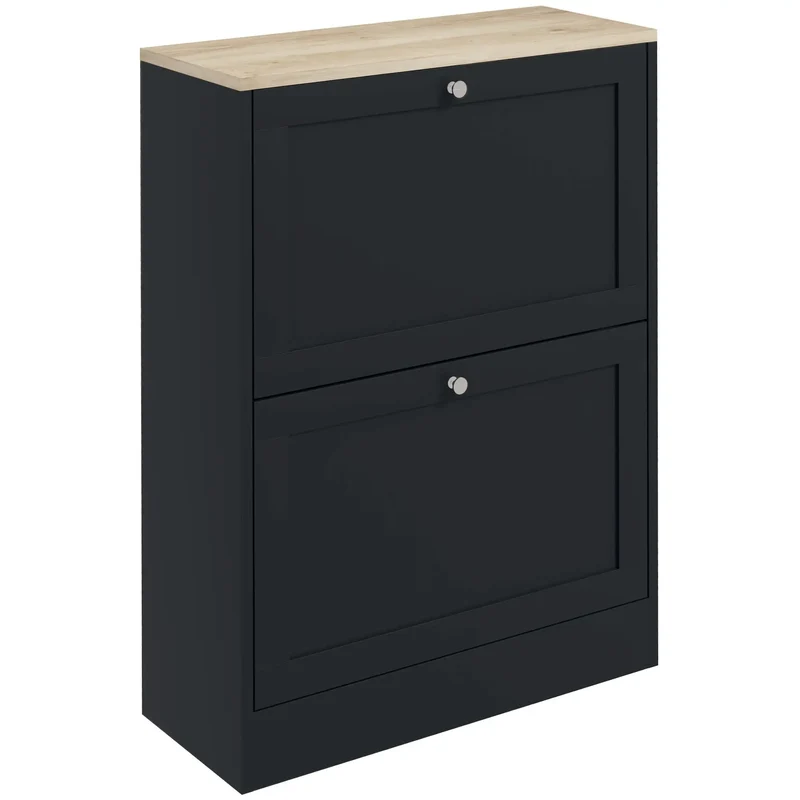 Slim Shoe Storage Cabinet, 2 Flip Drawers, Adjustable Shelves for 12 Pairs, Black