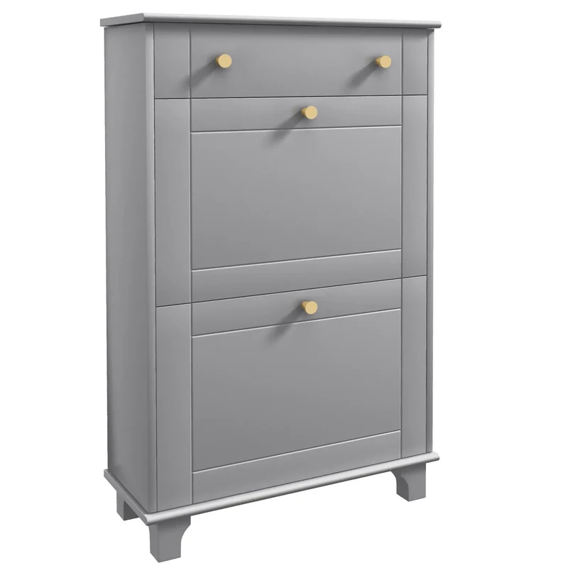 Slim Shoe Storage, 2 Flip Drawers, Adjustable Shelves, 8 Pair, Grey