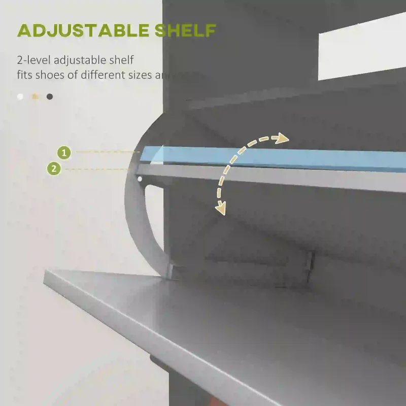 Slim Shoe Storage, 2 Flip Drawers, Adjustable Shelves, 8 Pair, Grey