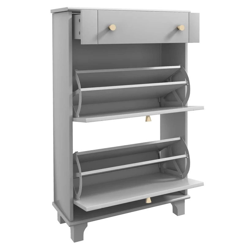 Slim Shoe Storage, 2 Flip Drawers, Adjustable Shelves, 8 Pair, Grey