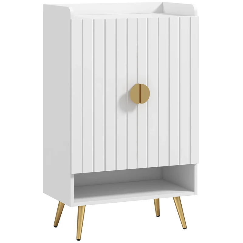 Narrow Shoe Storage Cabinet, Adjustable Shelves for 15 Pairs, White