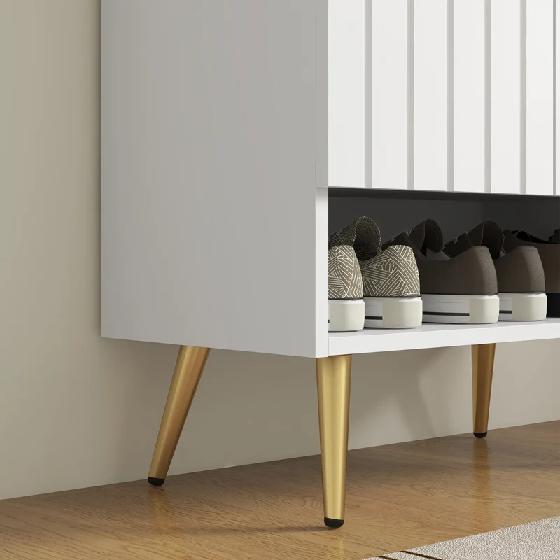 Narrow Shoe Storage Cabinet, Adjustable Shelves for 15 Pairs, White