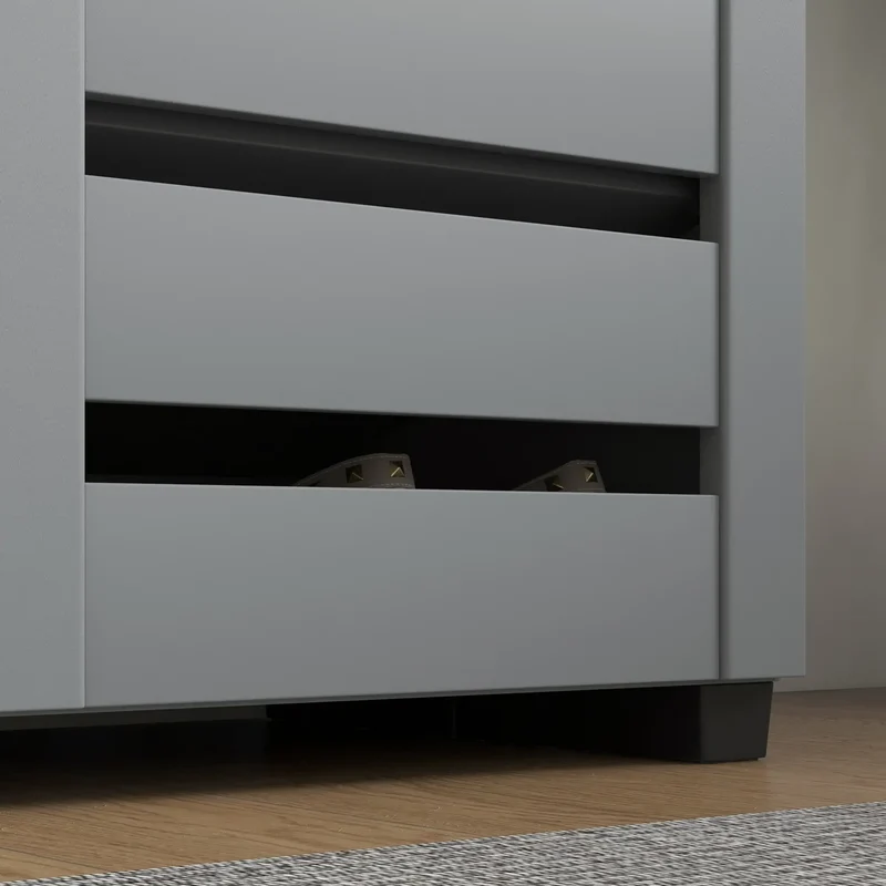 Shoe Storage Cabinet, 2 Slatted Doors, Holds 15 Pairs, Dark Grey
