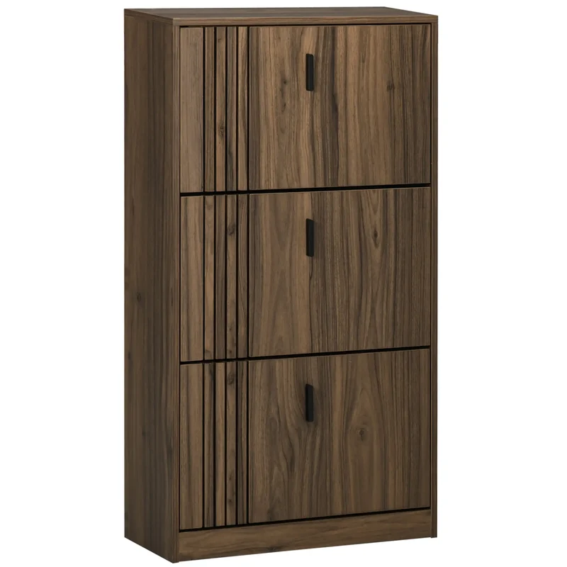 Shoe Storage Cabinet, 18 Pairs, 3 Flip Drawers, Adjustable Shelves, Walnut