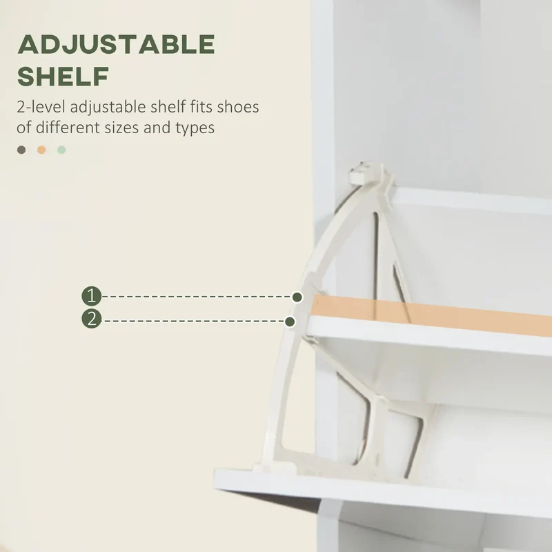 Slim Shoe Storage, 3 Flip Drawers, Adjustable Shelves, 15 Pair, High Gloss, White