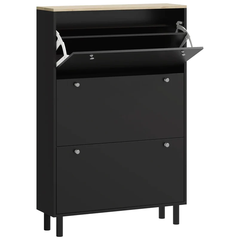 Shoe Storage, 3 Flip Drawers, Adjustable Shelves, 24 Pairs, Black