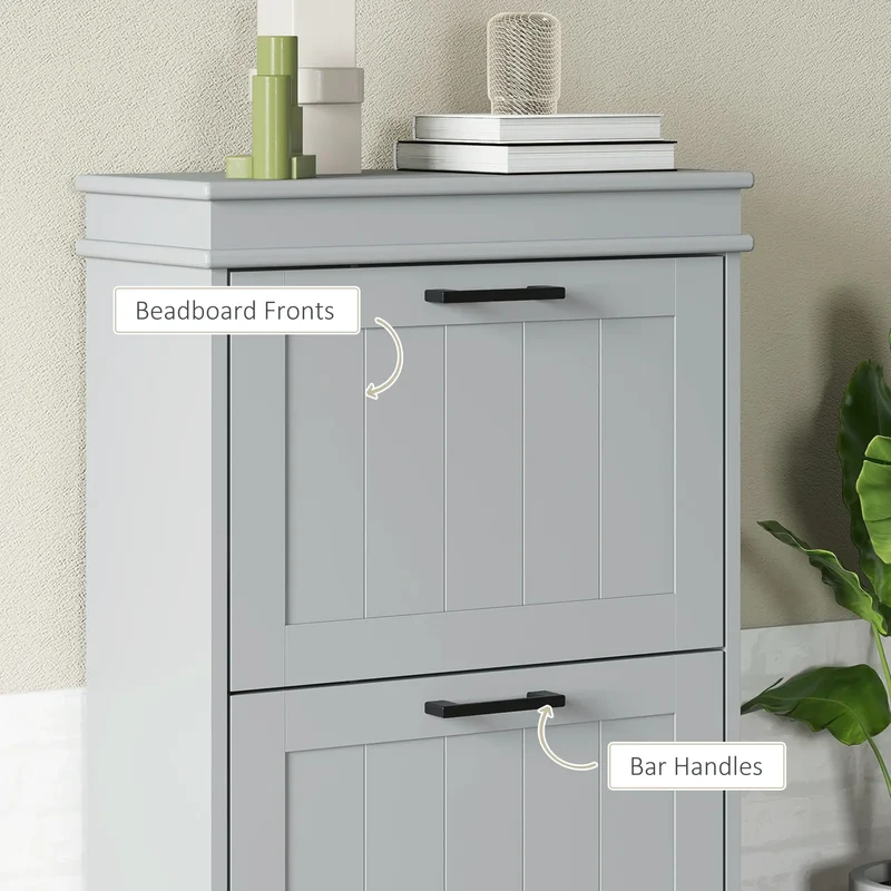 Shoe Storage Cabinet, 2 Flip Drawers, Adjustable Shelves, 10 Pairs, Grey