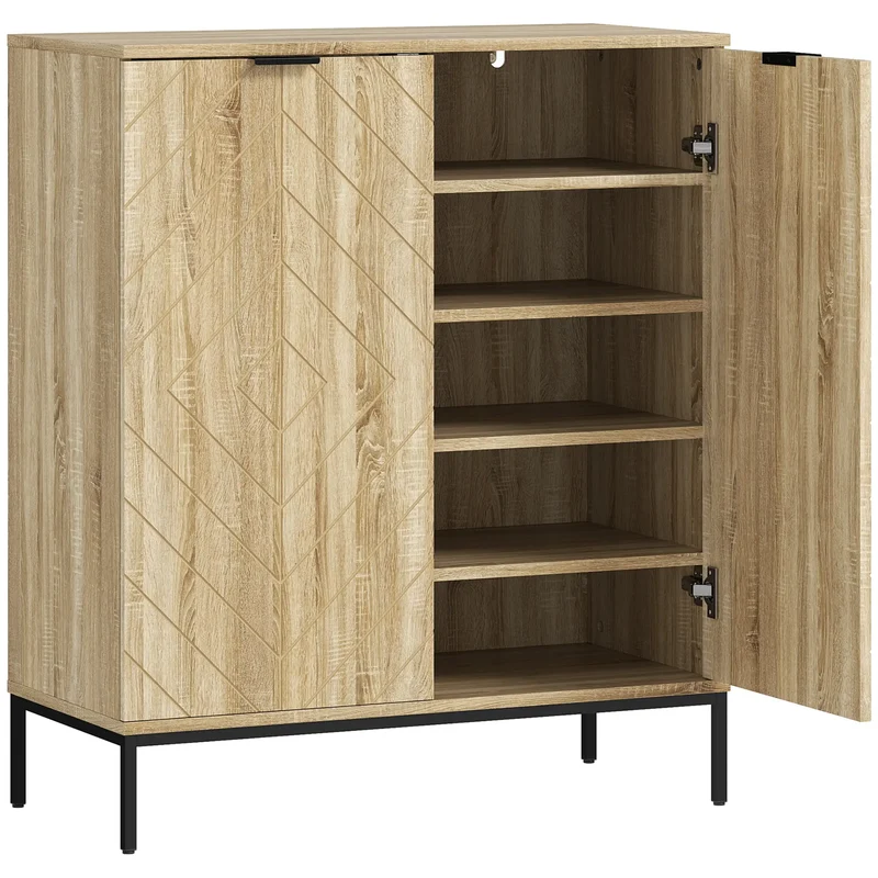 Shoe Storage Cabinet for 15 Pairs, Adjustable Shelves, Oak