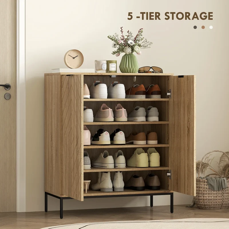 Shoe Storage Cabinet for 15 Pairs, Adjustable Shelves, Oak