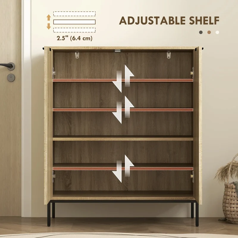 Shoe Storage Cabinet for 15 Pairs, Adjustable Shelves, Oak