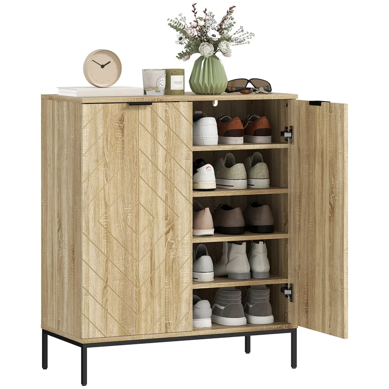 Shoe Storage Cabinet for 15 Pairs, Adjustable Shelves, Oak
