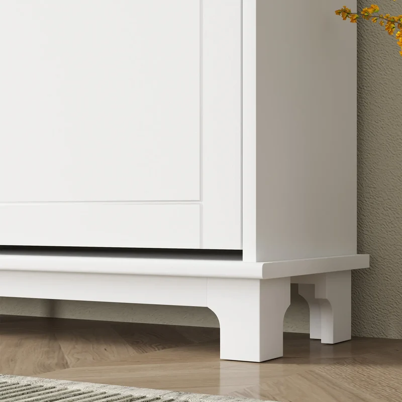 Modern Shoe Storage Cabinet, 4 Flip Drawers, Adjustable Shelves, White