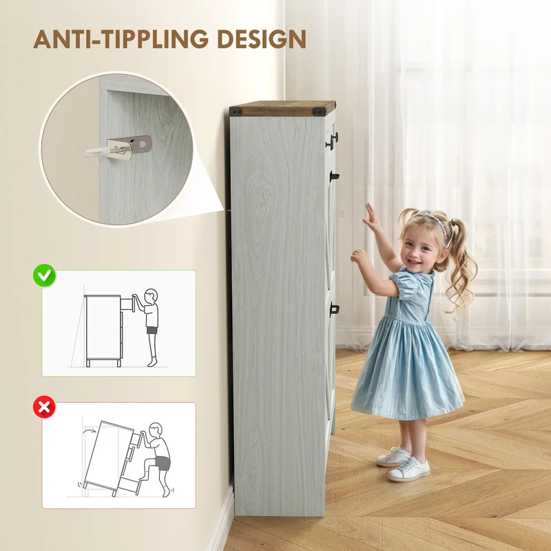 Narrow Shoe Storage Cabinet, 2 Flip Drawers, 1 Drawer, 12 Pairs, White