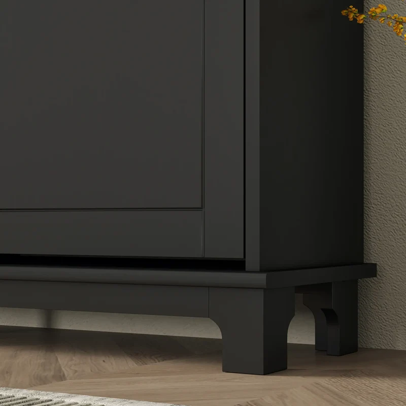 Modern Shoe Storage Cabinet, 4 Flip Drawers, Adjustable Shelves, 5 Legs, Black