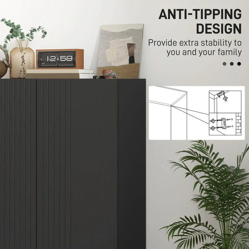 Shoe Storage Cabinet, Adjustable Shelves, Soft-Close Hinges, 15-20 Pairs, Black
