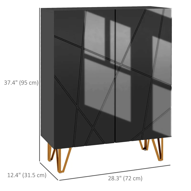Narrow Shoe Storage Cabinet, Adjustable Shelves, High Gloss, Black