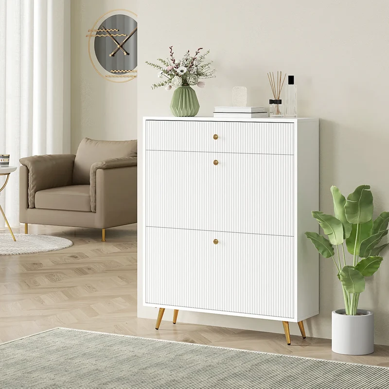 Narrow Shoe Storage Cabinet, Adjustable Shelves, 12 Pairs, White