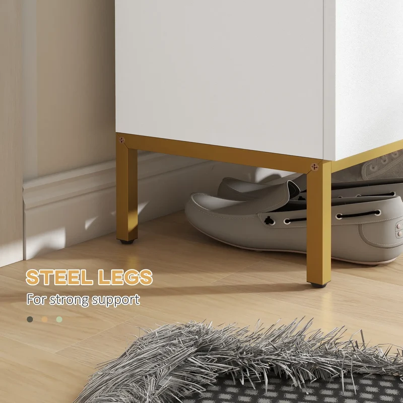 Shoe Storage Cabinet, Adjustable Shelves, Soft-Close Hinges, 15-20 Pairs, White