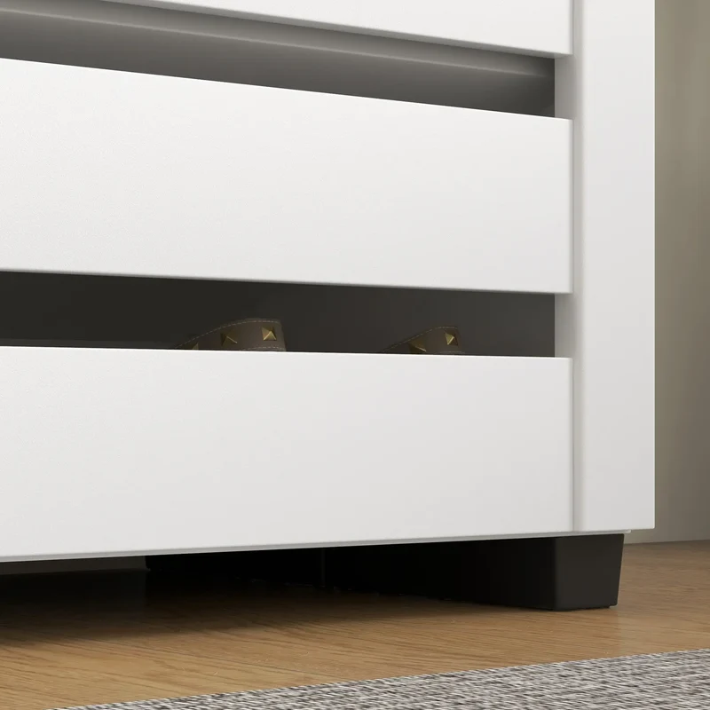 Shoe Storage Cabinet, 2 Slatted Doors, Holds 15 Pairs, White