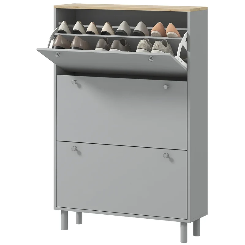Shoe Storage, 3 Flip Drawers, Adjustable Shelves, 24 Pairs, Grey