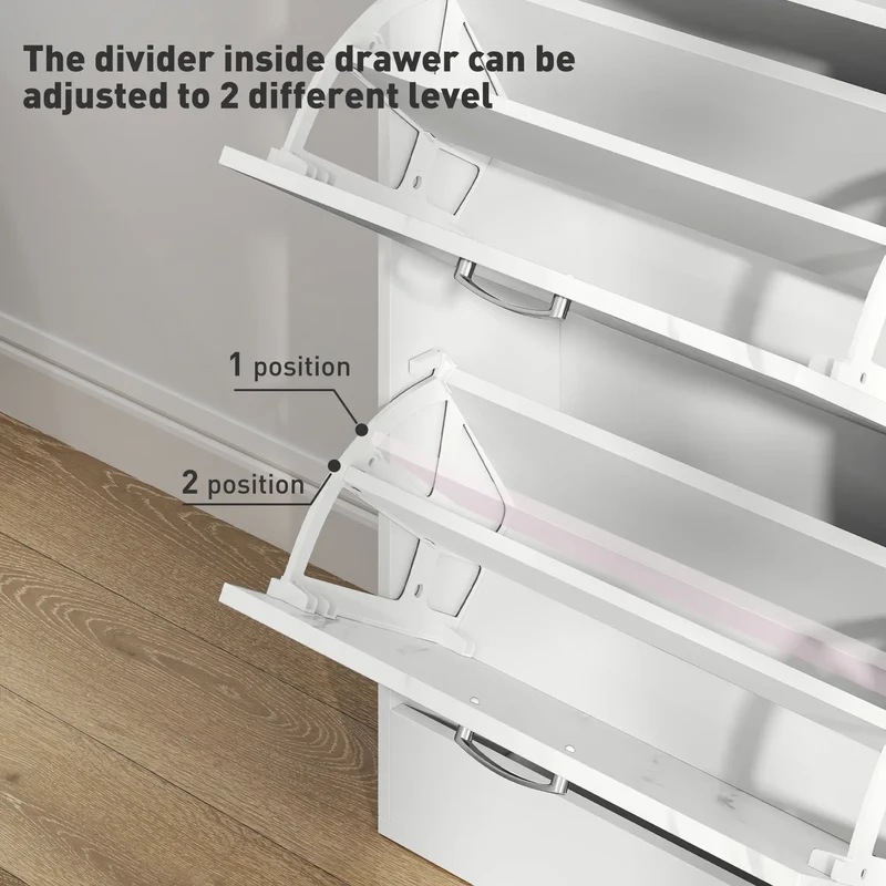 3 Flip Drawer Shoe Cabinet, Marble-Effect Narrow, White