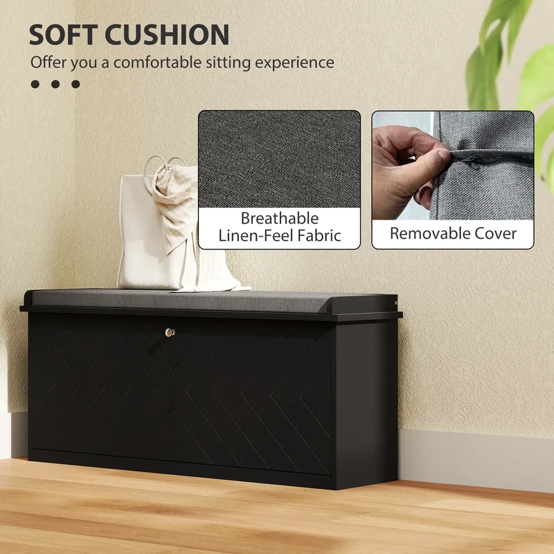 Upholstered Shoe Storage Bench with Flip Drawer, Adjustable Shelf, Fits 10 Pairs