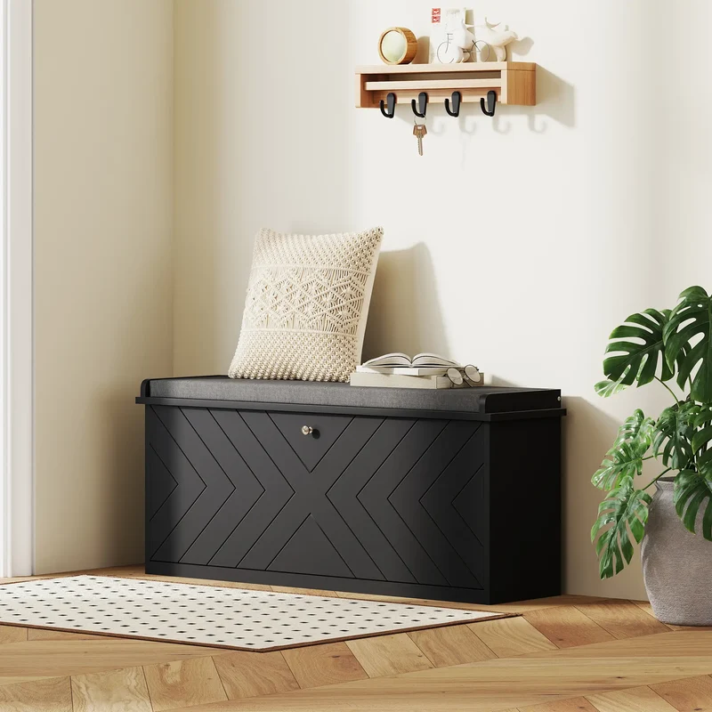 Upholstered Shoe Storage Bench with Flip Drawer, Adjustable Shelf, Fits 10 Pairs