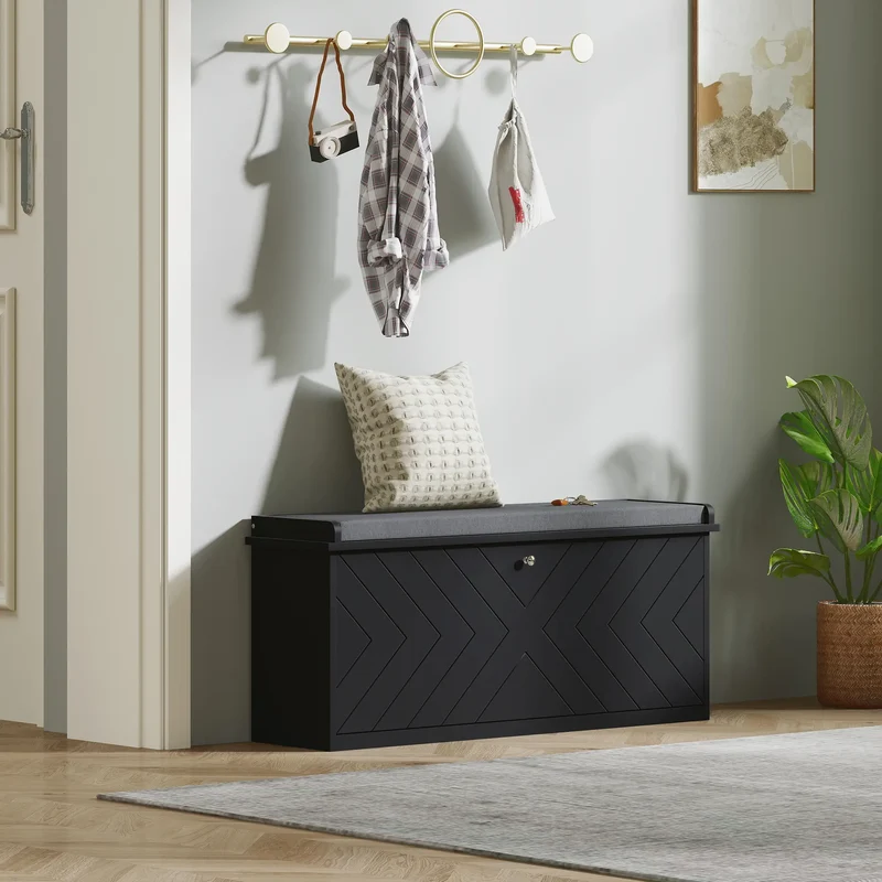 Upholstered Shoe Storage Bench with Flip Drawer, Adjustable Shelf, Fits 10 Pairs