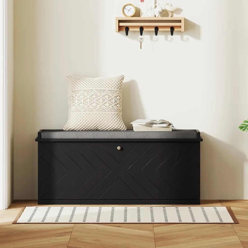 Upholstered Shoe Storage Bench with Flip Drawer, Adjustable Shelf, Fits 10 Pairs