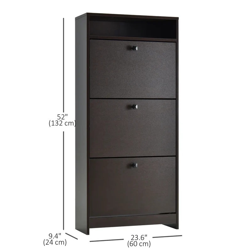 Slim Shoe Storage, 3 Flip Drawers, Adjustable Shelves, 9 Pair, Coffee
