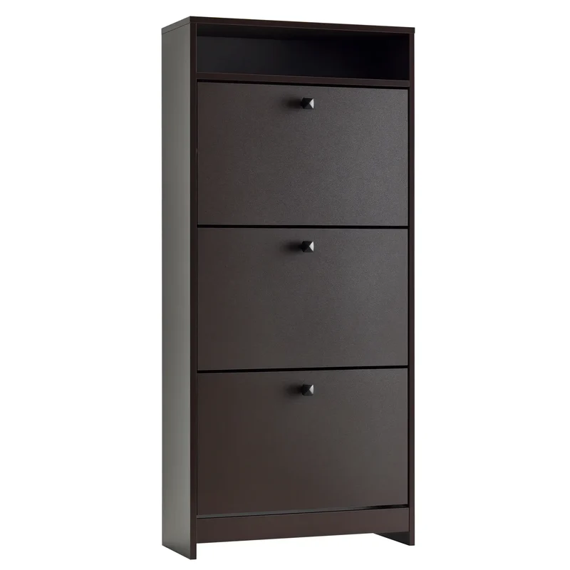 Slim Shoe Storage, 3 Flip Drawers, Adjustable Shelves, 9 Pair, Coffee