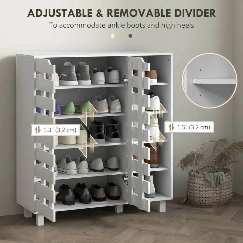 21 Pair Shoe Cabinet, 5-Tier Double Door Cupboard, White