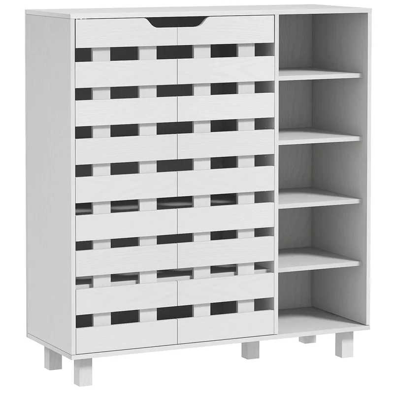 21 Pair Shoe Cabinet, 5-Tier Double Door Cupboard, White