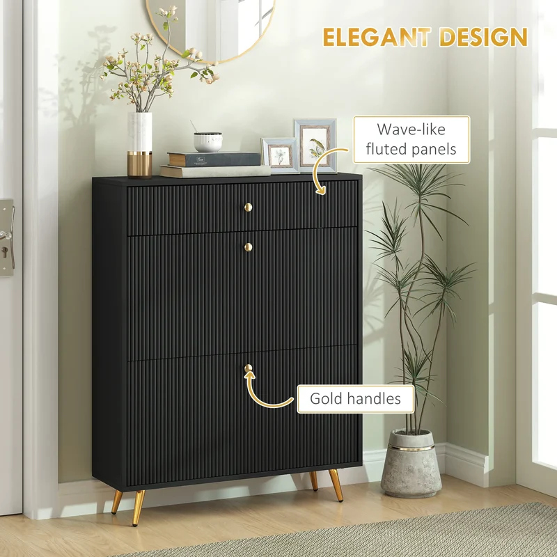 Narrow Shoe Storage Cabinet, Adjustable Shelves, 12 Pairs, Black