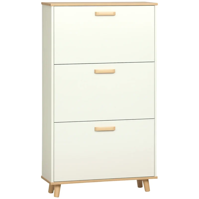 Modern Shoe Cabinet, 3 Flip Drawers, Adjustable Shelf, 12 Pair, White