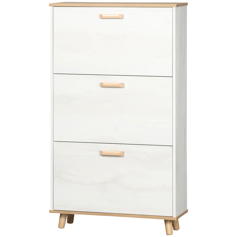 Modern Shoe Cabinet, 3 Flip Drawers, Adjustable Shelf, 12 Pair, White