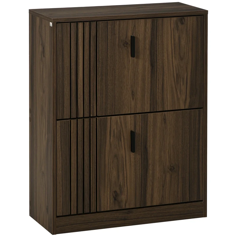 Shoe Storage Cabinet, 12 Pairs, 2 Flip Drawers, Adjustable Shelves, Walnut