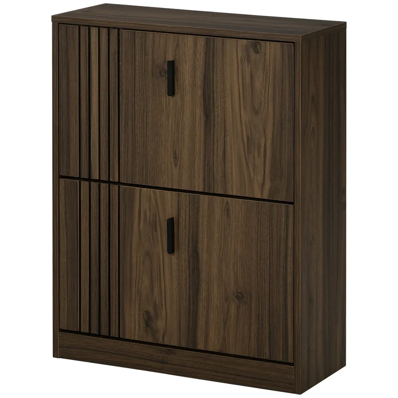 Shoe Storage Cabinet, 12 Pairs, 2 Flip Drawers, Adjustable Shelves, Walnut